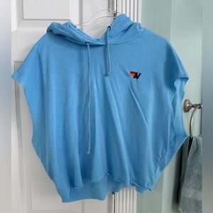 Aviator Nation Light Blue Sleeveless Hoodie with Multicolor Patch